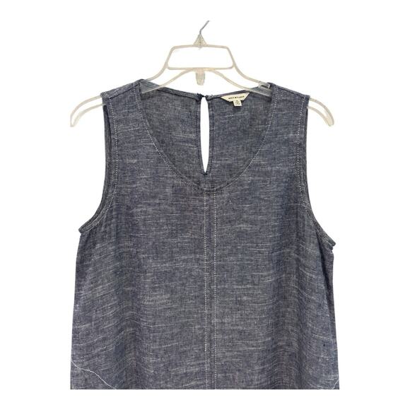 Max Studio Dress Womens Small Linen Blend Heather Blue Contrast Stitch‎ Pockets - Picture 3 of 9